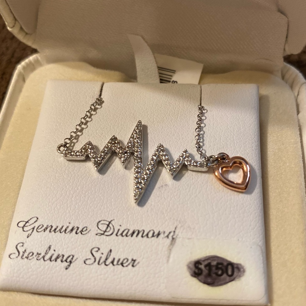 Heart rhythm necklace sterling silver with diamond